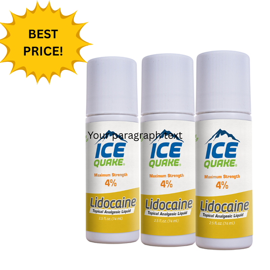 3-pak Ice Quake 4% Lidocaine Roll-On Pain Reliever Max strength 2.5 oz. - Muscular aches and pains - arthritis relief - 40% off Free Shipping