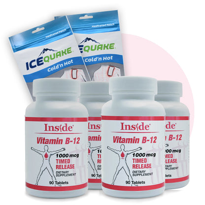 INCREDIBLE DISCOUNT - 35% OFF!  Inside B12 4-pack + 2 Free IceQuake Cold'nHot Patches ($7.84 value) While supplies last.