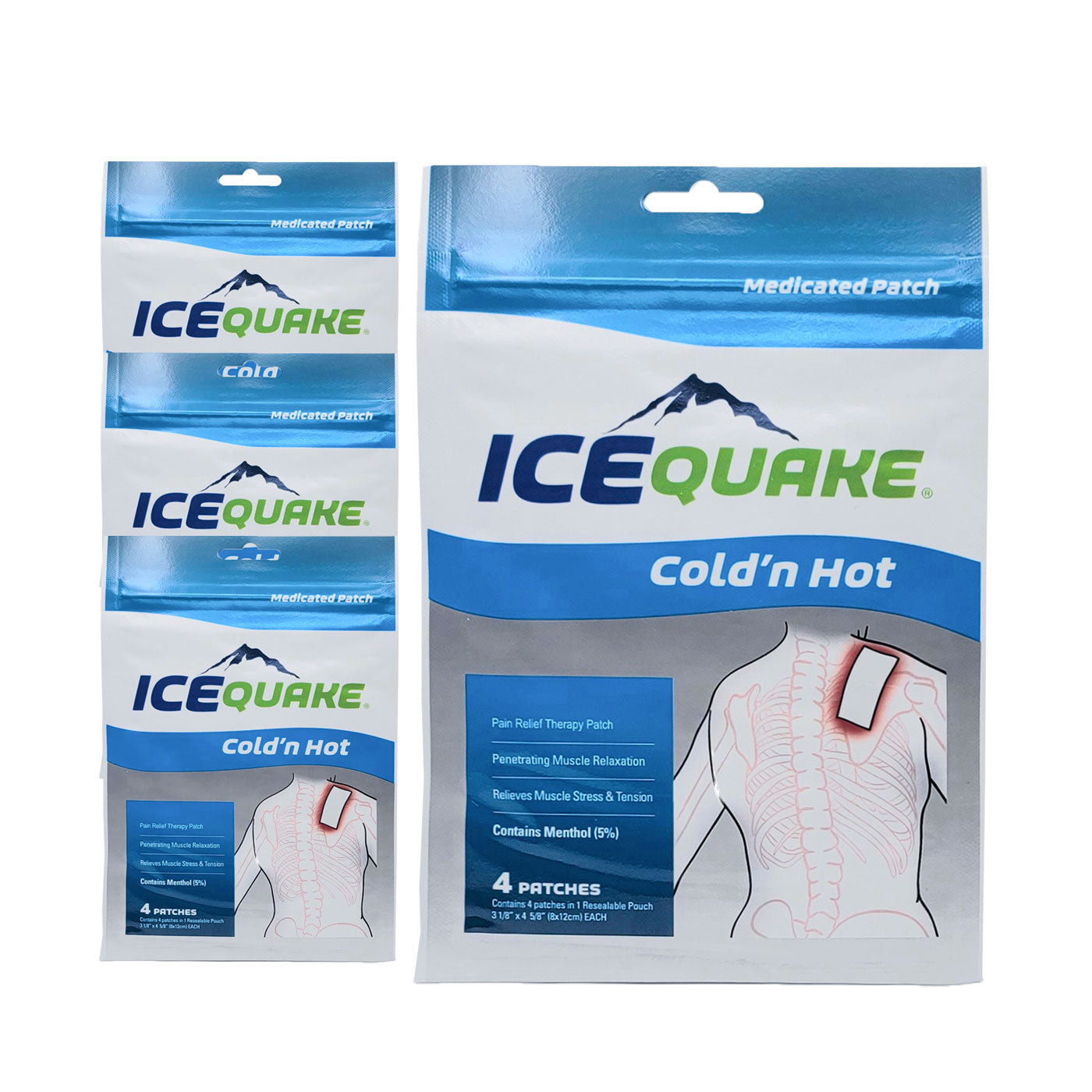 4-pak IceQuake Cold 'n Hot Topical Analgesic Pain Relief Patches (4 pa ...