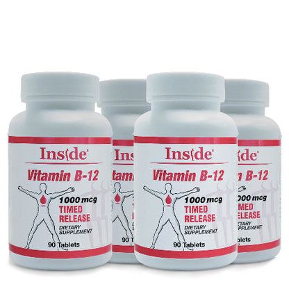 4-pak Inside B-12 Time Release 1000 mcg Tablets - Long lasting energy! 20% Off!